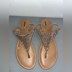 Veittes Beaded SlipOn Beach Metallic Dazzle RoseGold Bling Thong Flat Sandals 10
